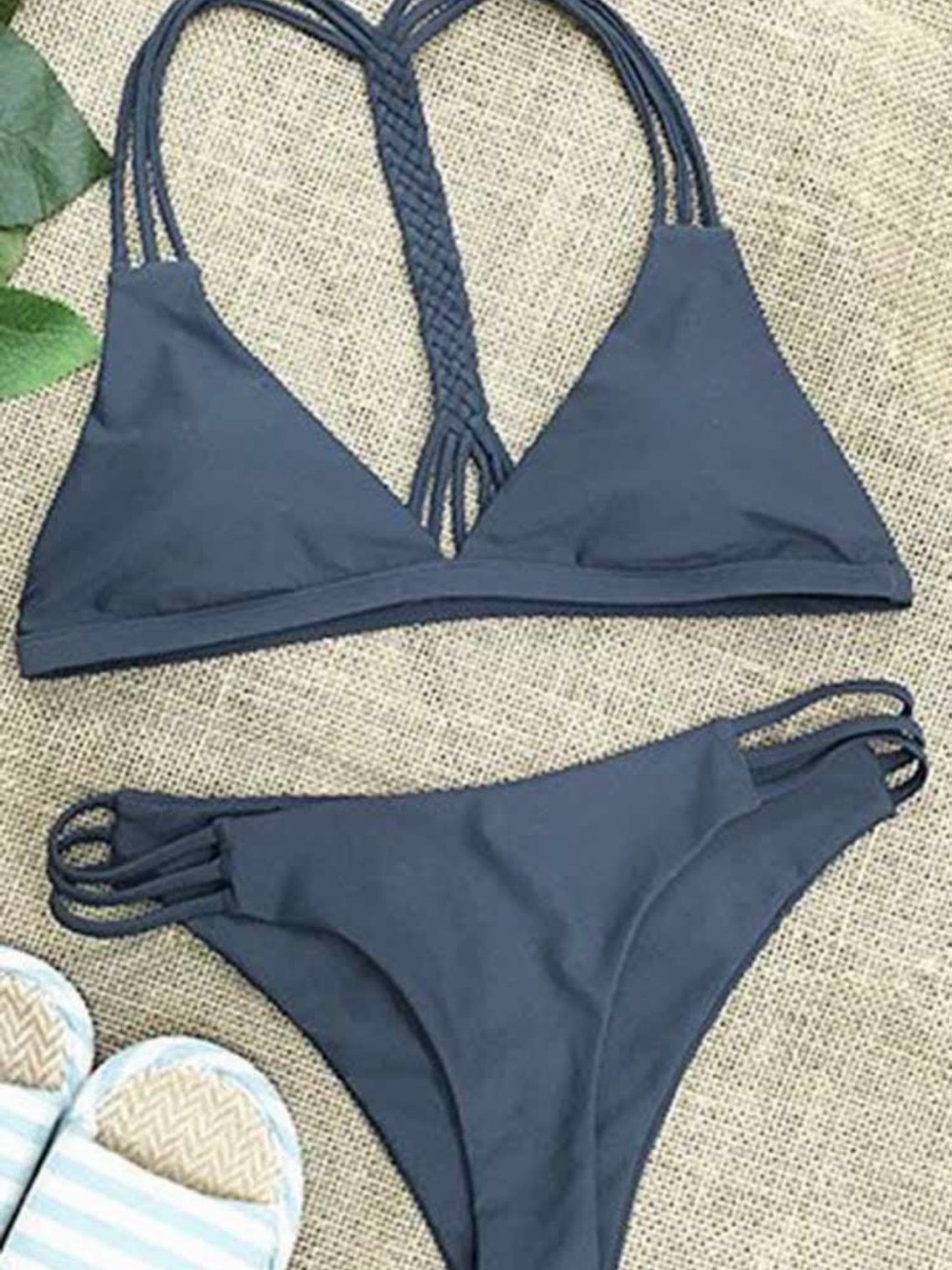 CUPSHE “Such Great Heights”Slate Grey Braided Racer-Back Bikini NWOTs